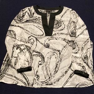 Lane Bryant white & black swirl see-thru long sleeve polyester blouse Size 14/16